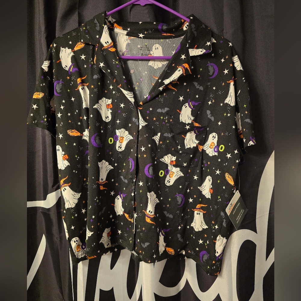 Halloween Ghost Print Pajama Shirt